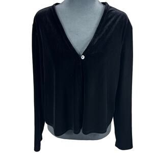 Vintage Black Velvet Whimsigoth Cardigan Sweater Sz Large 1 High Button Glam Emo